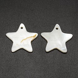 Pendentifs d'étoile en coquille d'eau douce, blanc crème, 23~25x23~25x2mm, Trou: 1.5mm