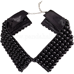 Pettorina staccabile in poliestere, falso collare rialzato in plastica con perline in finta perla, con catena di prolunga, per la decorazione dei costumi, nero, 390~420x83x10.5mm