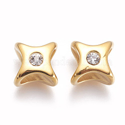 304 Stainless Steel Slide Charms, Ion Plating (IP), with Rhinestone, Star, Crystal, Golden, 14x15x8.5mm, Hole: 5mm