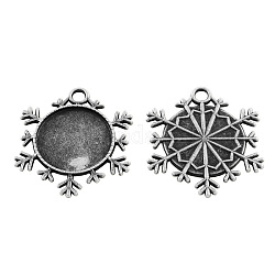 Aleación de estilo tibetano colgante cabujón ajustes, copo de nieve, sin plomo y cadmio, plata antigua, 42x43x3mm, agujero: 5 mm, Bandeja: 25 mm