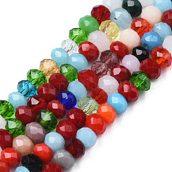 Chapelets de perles en verre, facette, abaque, couleur mixte, 3~4x2~3.5mm, Trou: 0.6~0.8mm, Environ 116~137 pcs/chapelet, 11.54 pouce ~ 13.70 pouces (29.3 cm ~ 34.8 cm)