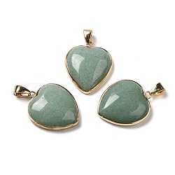 Natural Green Aventurine Pendants, Heart Charms, with Golden Tone Iron and Brass Findings, 29x24~24.5x6~6.5mm, Hole: 7~7.3x3.8~4.3mm
