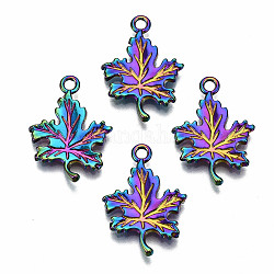 Rainbow Color Alloy Pendants, Cadmium Free & Lead Free, Maple Leaf, 23x16.5x1.5mm, Hole: 2mm