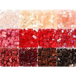 12 Farben Miyuki Half Tila Perlen, japanische Saatperlen, 2 Loch, gemischten Stil, rot, 5x2.3x1.9 mm, Bohrung: 0.8 mm, 12 Farben, über 75pcs / Farbe, 900 Stück / Karton
