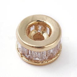Perles en laiton, avec de la zircone cubique clair, Plaqué longue durée, colonne, or, 6x3.5mm, Trou: 1.2mm