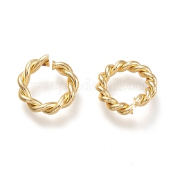 Latón anillos de salto torcido, anillos del salto abiertos, real 18k chapado en oro, 7 calibre, 17~17.5x3.5mm, diámetro interior: 11~11.5 mm