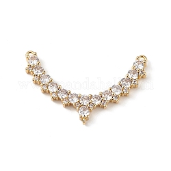 Rack Plating Brass Micro Pave Clear Cubic Zirconia Chandelier Component Link, Semi-circle, Cadmium Free & Lead Free, Long-Lasting Plated, Real 18K Gold Plated, 21x34x3mm, Hole: 1mm