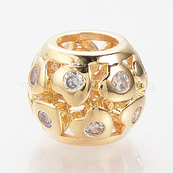 Ottone micro spianare perline europei zirconi, perline con foro grande, rondelle con il cuore, oro, 9x11mm, Foro: 5 mm