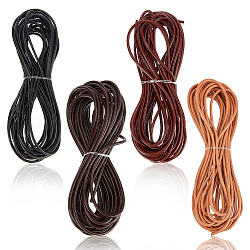 Cowhide Leather Cord, Leather Jewelry Cord, Jewelry DIY Making Cord, Round, Mixed Color, 2mm, about 5.47 Yards(5m)/color, 4 colors, 20m/set