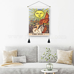 Wandteppich aus Polycotton mit Tarot-Muster, vertikaler Wandteppich, mit Holzstab & eisenspurlosem Nagel & Kordel, für Heimtextilien, Rechteck, die Sonne xix, 500x350 mm
