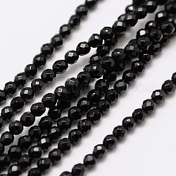 Hebras de cuentas de ónix negro natural, reronda facetas, 2mm, agujero: 0.8 mm, aproximamente 190 pcs / cadena, 15 pulgada