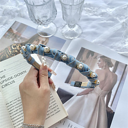 Tuch Haarbänder, mit Kunststoffperlen und Eisenzubehör, Haarschmuck für Frauen Mädchen, hellblau, 120 mm