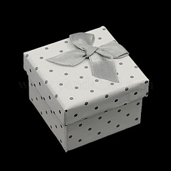 Cajas de anillo de cartón de lunares, con la esponja y el bowknot de la cinta, cuadrado, blanco, 50x50x36mm