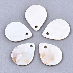 Natural Freshwater Shell Charms, Teardrop, Seashell Color, 18.5x14x2mm, Hole: 1.8mm