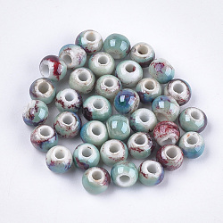 Manuell Porzellan Perlen, Phantasie antiken glasiertem Porzellan, Runde, Farbig, 6~7x5.5~6 mm, Bohrung: 2~2.5 mm