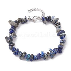 Bracelet perlé en lapis-lazuli naturel, avec fermoirs en 304 acier inoxydable, 7-1/4 pouce (18.5 cm)