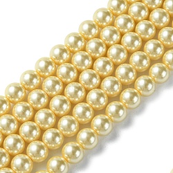 Hebras de cuentas redondas de perlas de vidrio teñidas ecológicas, cordón de algodón rosca, caqui claro, 8mm, agujero: 0.7~1.1 mm, aproximamente 52 pcs / cadena, 15 pulgada