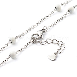 304 Edelstahl Kabelkette Halsketten, mit Emaille Perlen, Edelstahl Farbe, weiß, 17.3 Zoll (44 cm)