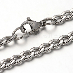 304 Stainless Steel Curb Chain Necklace, with Lobster Claw Clasps, Stainless Steel Color, 21.6 inch(55cm), 4mm