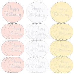 Gorgecraft 30 pièces 3 couleurs thème d'anniversaire ornements acryliques, rond avec mot joyeux anniversaire, pour la décoration de gâteaux, couleur mixte, 50x1.5mm, 10 pcs / couleur