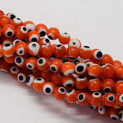 Hechos a mano de cristal de murano mal ojo hebras de perlas redondas, naranja, 6mm, agujero: 1 mm, aproximamente 65 pcs / cadena, 14.17 pulgada