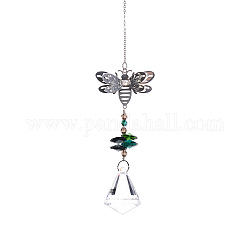 Glass Bicone Pendant Decorations, Hanging Suncatchers, with Iron Findings and Bees Link, for Garden Window Decoration, Teardrop, 330x50mm