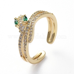 Brass Micro Pave Cubic Zirconia Cuff Rings, Open Rings, Snake, Golden, Size 6, 16.4mm
