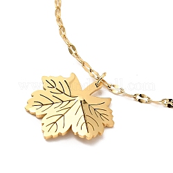 Ion Plating(IP) 304 Stainless Steel Maple Leaf Pendant Necklace with Dapped Chains for Women, Golden, 15.75 inch(40cm)