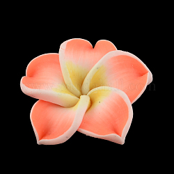 Plumeria hecha a mano de arcilla polimérica flor 3D abalorios, coral, 30x11mm, agujero: 2 mm