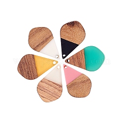 Resin & Wood Pendants, Teardrop, Mixed Color, 28x18x3mm, Hole: 2mm, 30pcs/box
