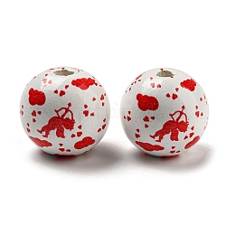 Perles en bois imprimées, perles rondes pour la Saint-Valentin, fumée blanche, ange et fée, 16mm, Trou: 3~4.4mm