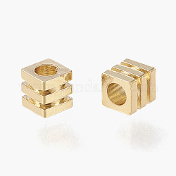 Brass Spacer Beads, Long-Lasting Plated, Grooved Cube, Real 18K Gold Plated, 2.5x2.5x2.25mm, Hole: 1.6mm