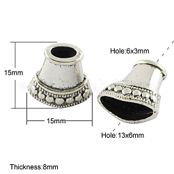 Tibetan Style Bead Cones, Cadmium Free & Nickel Free & Lead Free, Column, Antique Silver, 15x15x8mm, Hole: 6x3mm, Inner Diameter: 13x5.5mm