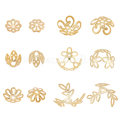 Benecreat 60 pz 6 stili di cappelli con perline placcate oro in vero ottone, Cappucci con perline a forma di fiore multipetalo, perline a forma di coppa di fiori in filigrana di metallo per realizzare gioielli, orecchini, bracciali