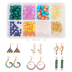 Fabrication de boucles d'oreilles Sunnyclue DIY, avec crochets d'oreilles en fer, fil de bijoux, pierres naturelles rondes perles et pinces à bijoux, couleur mixte, 11x7x3 cm