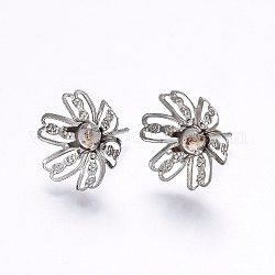 201 Stainless Steel Stud Earring Settings, with 304 Stainless Steel Pin, Flower, Stainless Steel Color, Tray: 5mm, 15x14x5mm, Pin: 0.8mm