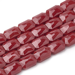 Cuentas opacas de color sólido cuentas de vidrio, facetados, octágono rectángulo, rojo, 14x10x7mm, agujero: 1 mm, aproximamente 25 pcs / cadena, 113.97 pulgada (35.5 cm)