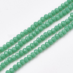 Chapelets de perles en verre opaque de couleur unie, facette, rondelle, vert de mer clair, 3~3.5x2.5~3mm, Trou: 0.5mm, Environ 130 pcs/chapelet, 13.7 pouce