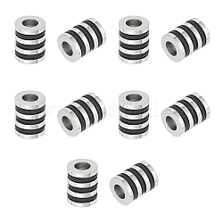 Unicraftale 10Pcs 304 Stainless Steel European Beads, Large Hole Beads, with Plastic, Grooved Column, Stainless Steel Color, 10x8mm, Hole: 4mm
