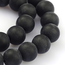 Frosted Glass Round Bead Strands, Black, 8mm, Hole: 1mm, about 40pcs/strand, 12.5 inch