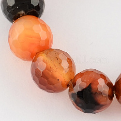 Dyed Natural Multi-Color Agate Beads Strands, Faceted Round, Chocolate, 12mm, Hole: 1mm, about 32pcs/strand, 14.6inch