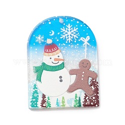 クリスマスプリントアクリルパーツ  アーチチャーム  雪だるま  43x31.5x2mm  穴：1.5mm