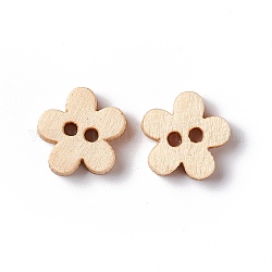 Natural 2-hole Basic Sewing Button in 5-petaled Flower Shape, Wooden Buttons, BurlyWood, about 11mm in diameter,Hole:1mm