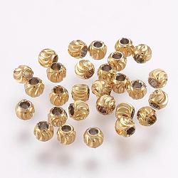 Perles séparateurs en laiton, Plaqué longue durée, rond ondulé, véritable 18k plaqué or, 3x2mm, Trou: 1.2mm