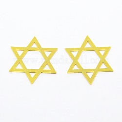 Brass Pendants, Etched Metal Embellishments, Star of David, Golden, 17x17x0.3mm, Hole: 1.5x2mm