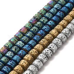 Brins de perles de pierre de lave naturelle galvanisées, rondelle, couleur mixte, 6x7mm, Trou: 1mm, Environ 67~68 pcs/chapelet, 15.35~15.75 pouce (39~40 cm)