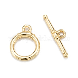 Brass Toggle Clasps, Long-Lasting Plated, Ring, Real 18K Gold Plated, Ring: 15x12x2mm, Hole: 1.6mm, Bar: 5.5x20x2mm, Hole: 1.6mm