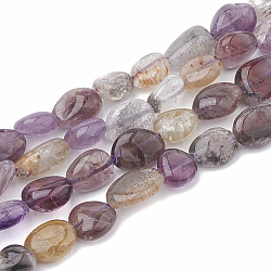 Naturale perle di quarzo rutilato fili, ovale, 8~15x8~10x4~10mm, Foro: 1 mm, circa 36~42pcs/filo, 15.7 pollice