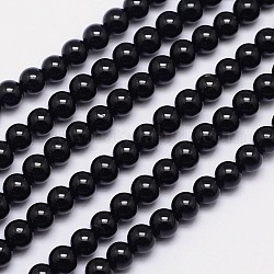 Натуральный черный турмалин круглый шарик нити, класса AB +, 4 мм, отверстие : 1 мм, около 101 шт / нитка, 15.5 дюйм