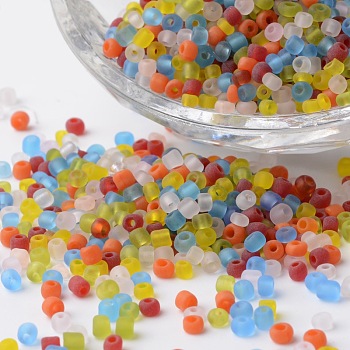 8/0 Transparent Colors Frosted Round Glass Seed Beads, Mixed Color, 2.5~3.5x2~2.5mm, Hole: 0.8~1mm, about 1200pcs/50g